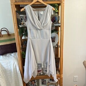 Reiss SILK AND‎ SEQUIN Butterfly Scarf Hem Gray Dress